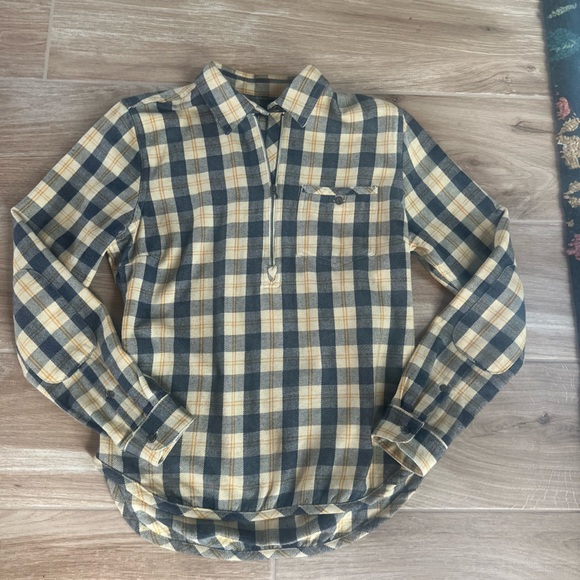 Toad&Co Bodie 1/4 Zip Long Sleeve Dress in a yellow and black plaid pattern S - Picture 5 of 6